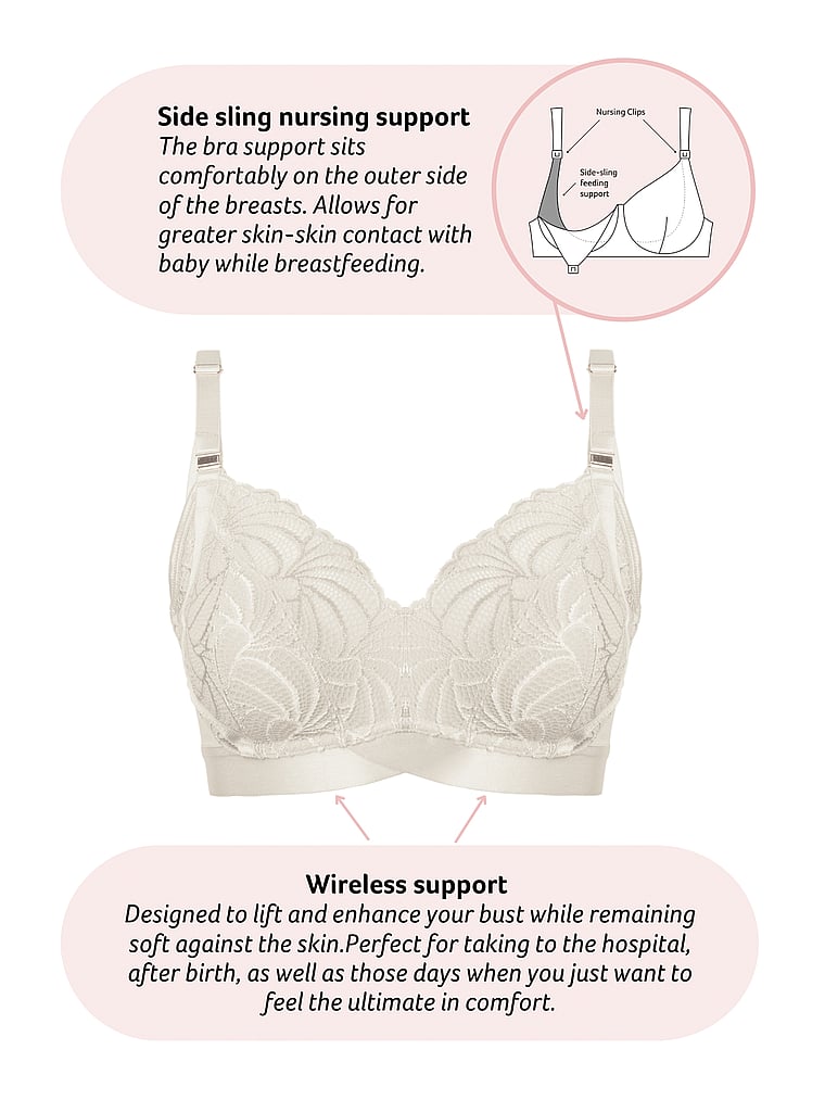 Victoria's Secret, Hotmilk Warrior Soft Cup Wireless Nursing Bra, Ivory, detail, 6 of 6