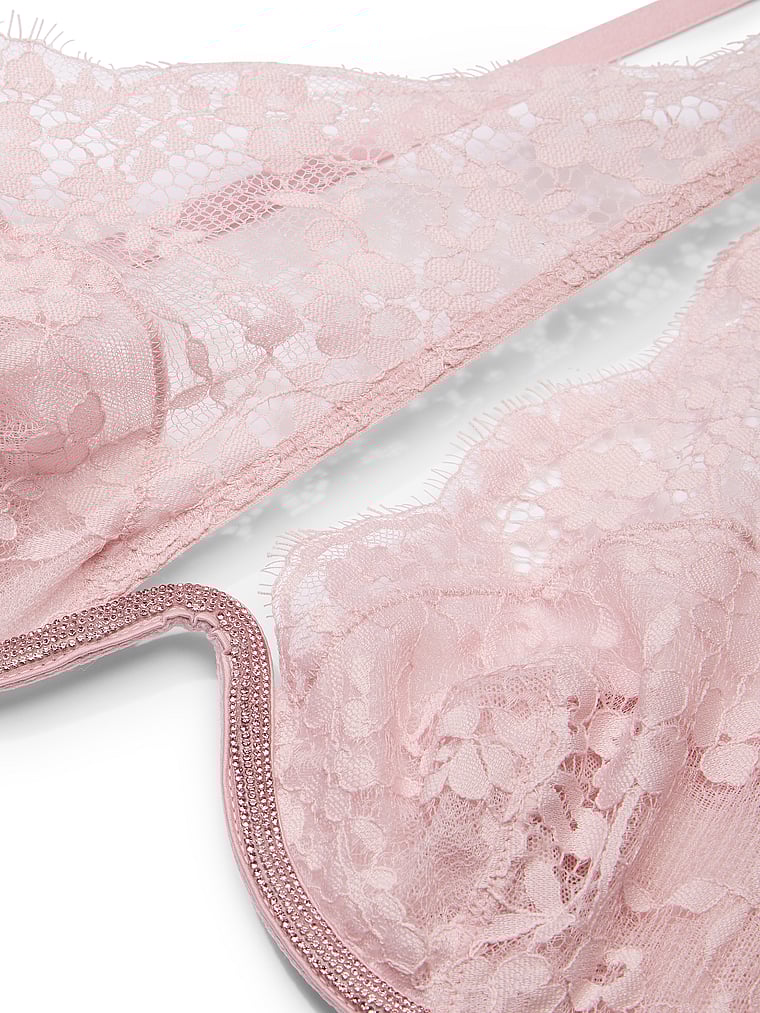 Victoria's Secret, Dream Angels Twinkle Lace One-Shoulder Monowire Bra, Chalk Rose, detail, 4 of 4