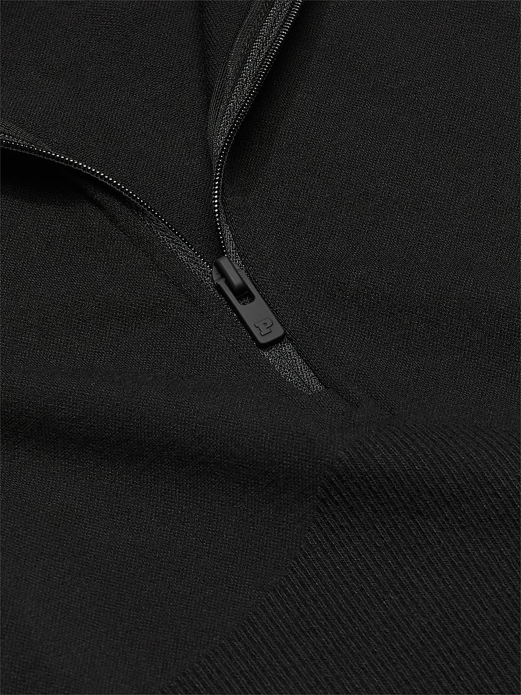 PINK Winter Seamless Half-Zip Tank Top, Pure Black, detail, 4 of 5