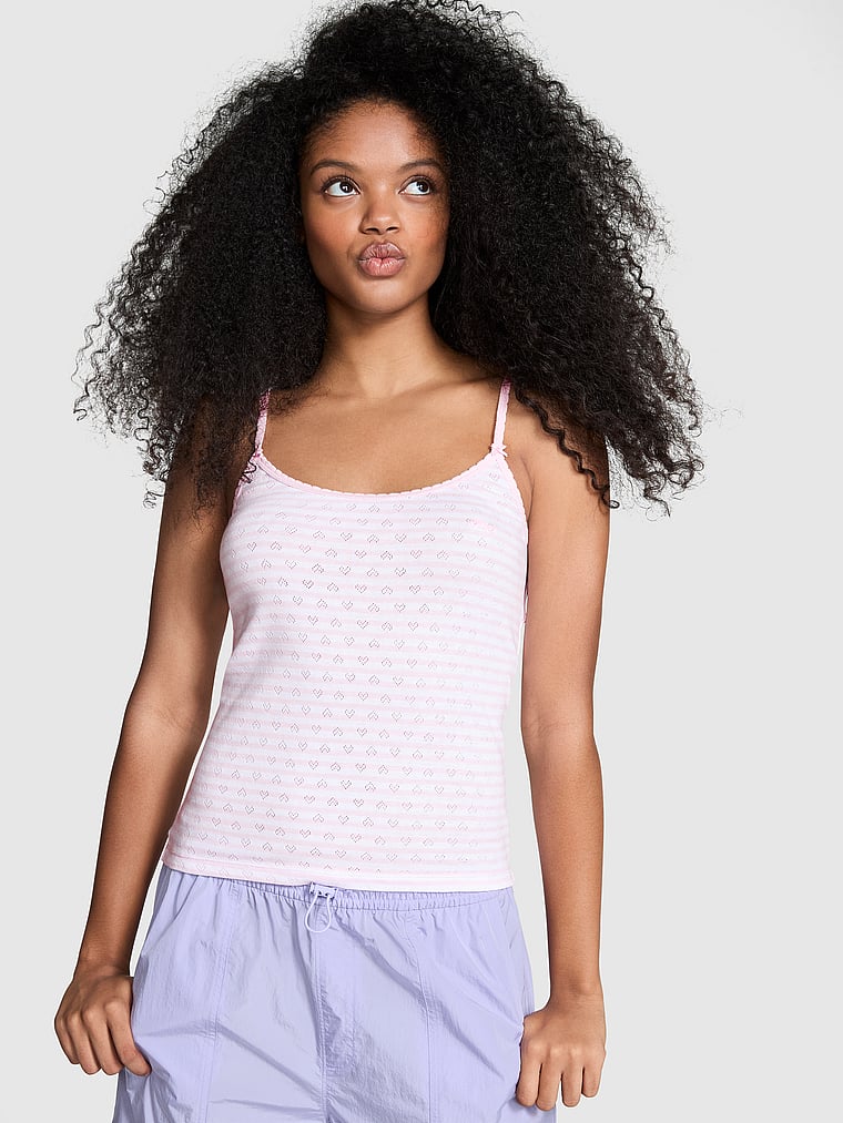 PINK Pretty Perfect Tank Top, Pink Tulip Stripes W/ Hearts, onModelFront, 1 of 4