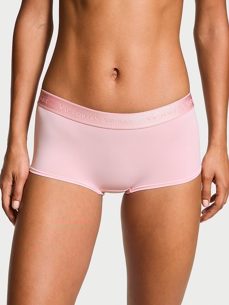 Victoria's Secret, Cotton Logo Cotton Boyshort Panty, Pretty Blossom, onModelFront, 1 of 3 Nikita  is 5'10" and wears Small