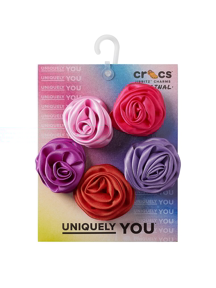 Crocs Jibbitz 5-Pack Dark Rosette Charms, Red, detail, 3 of 3