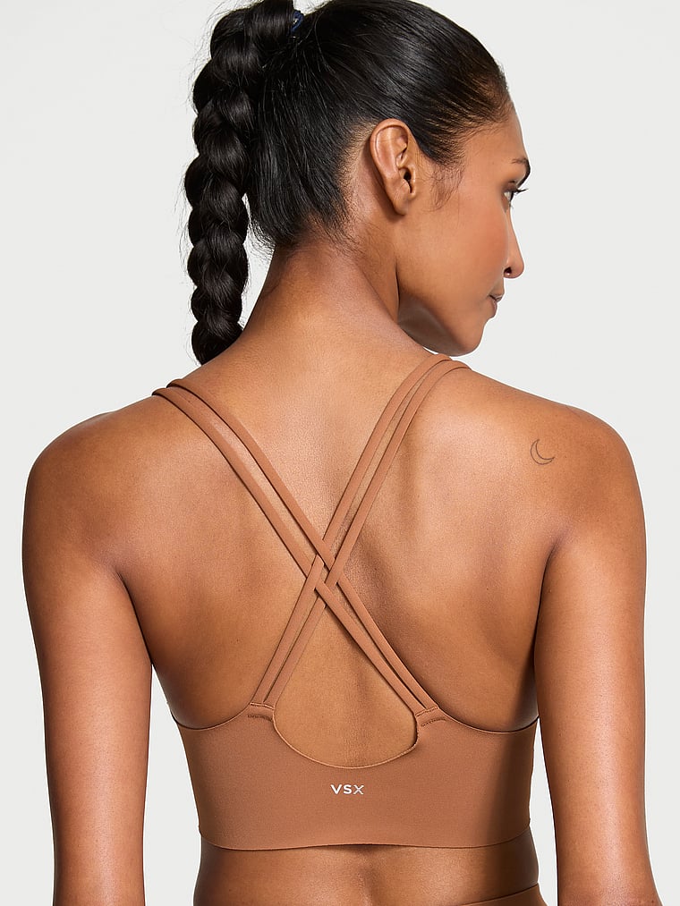 Victoria's Secret, VSX VSX Elevate™ Strappy-Comfort Sports Bra , Caramel, onModelBack, 3 of 4