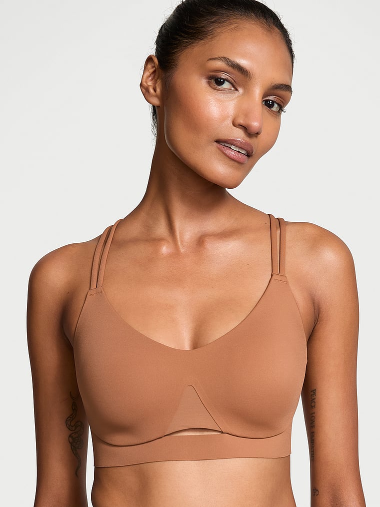 Victoria's Secret, VSX VSX Elevate™ Strappy-Comfort Sports Bra , Caramel, onModelFront, 2 of 4