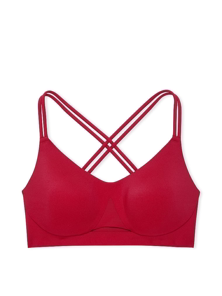 Victoria's Secret, VSX VSX Elevate™ Strappy-Comfort Sports Bra , Red Lacquer, offModelFront, 3 of 4