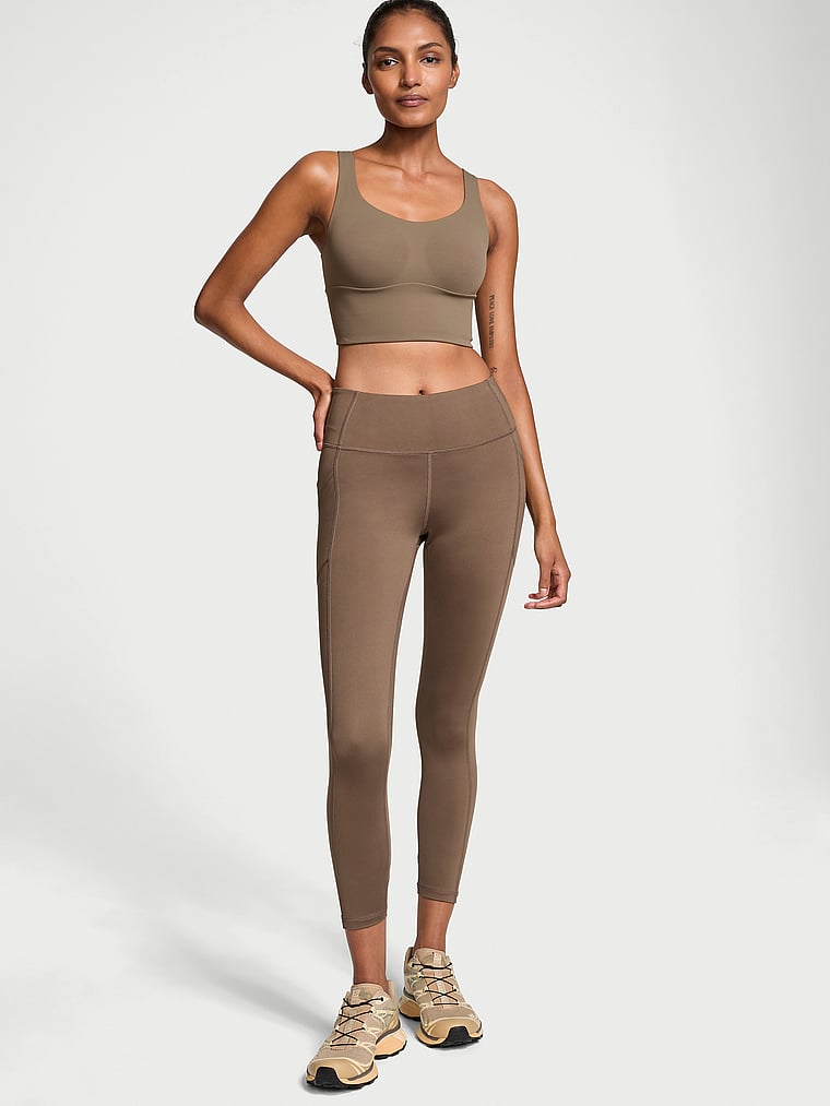 Victoria's Secret, VSX VSX Elevate™ Cross-Back Mesh Sports Bra, Terra Olive, onModelSide, 3 of 4
