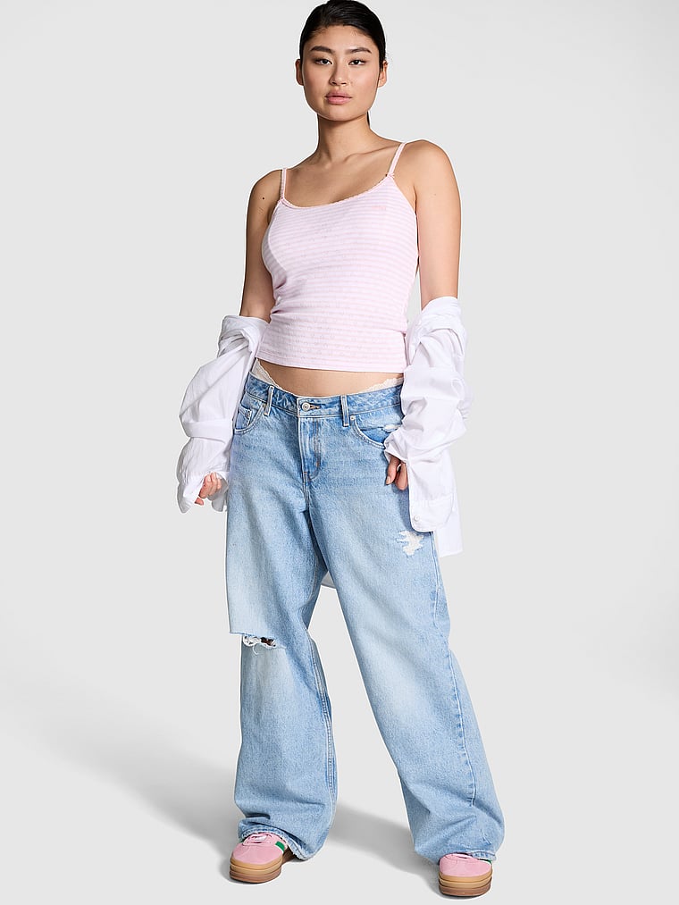 PINK Pretty Perfect Tank Top, Pink Tulip Stripes W/ Hearts, onModelSide, 4 of 4