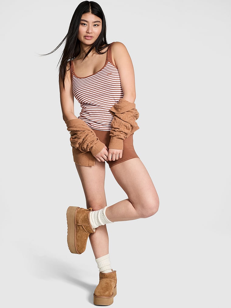 PINK Pretty Perfect Cami, Carmel Stripes W/ Hearts, onModelSide, 1 of 4