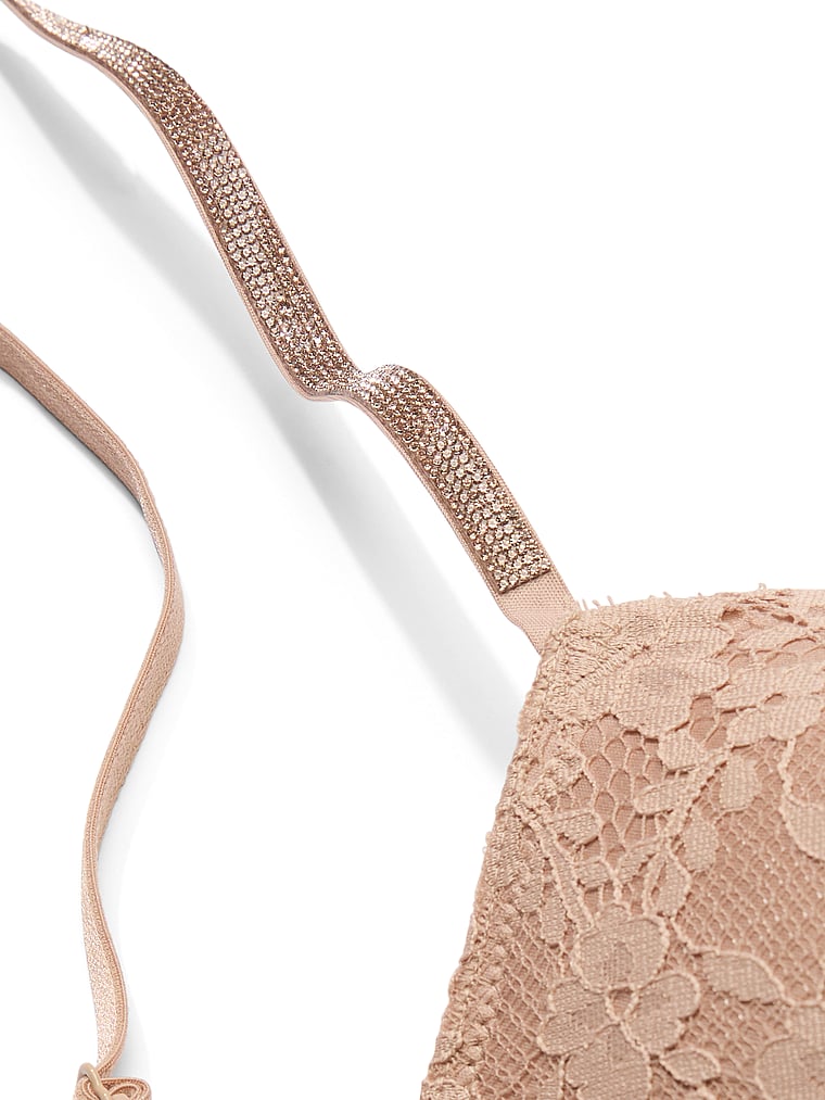 Victoria's Secret, Dream Angels Twinkle Strap Lace Classic-Coverage Demi Bra, Praline, onModelBack, 3 of 4