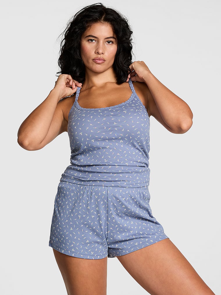 PINK Pretty Perfect Tank Top, Dusty Iris Ditsy Floral, onModelFront, 1 of 4