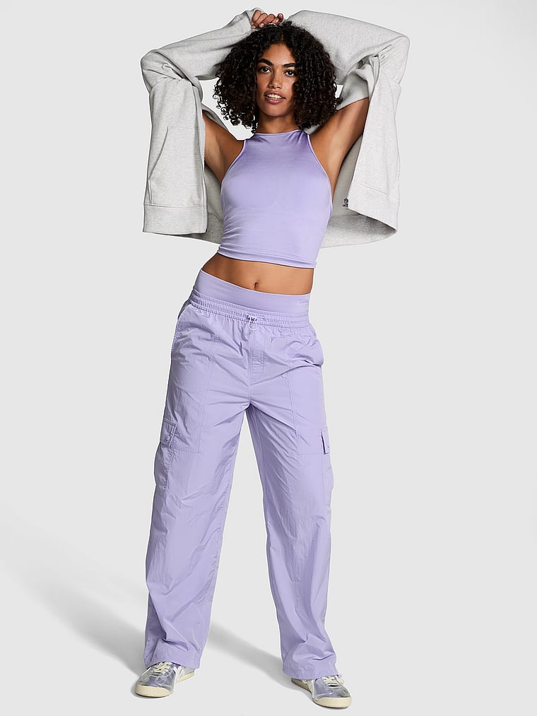 PINK Seamless Halter Tank Bra, Star Lilac, onModelSide, 5 of 5 Vanessa is 5'10" and wears Small