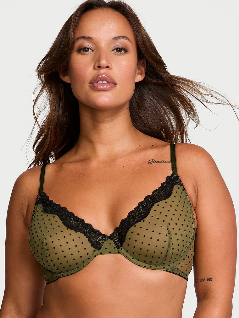 Victoria's Secret, Victoria's Secret Tease Unlined Demi Bra, Woodland Green, onModelFront, 1 of 4 Sofia is 5'8" and wears 36D or Large