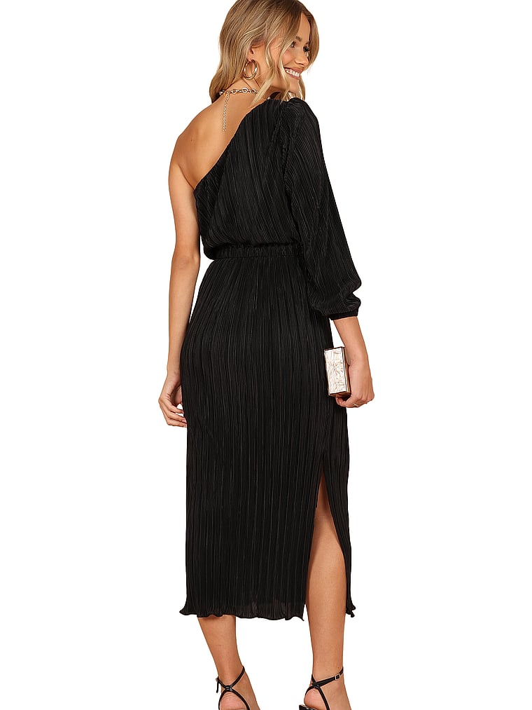 Victoria's Secret, Petal & Pup Ponte One Shoulder Pleated Midi Dress, Black, onModelBack, 2 of 3