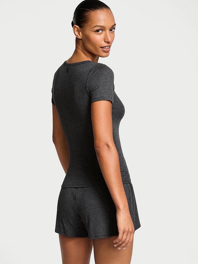 Ribbed Modal Short-Sleeve Henley & Boxer Shorts Set