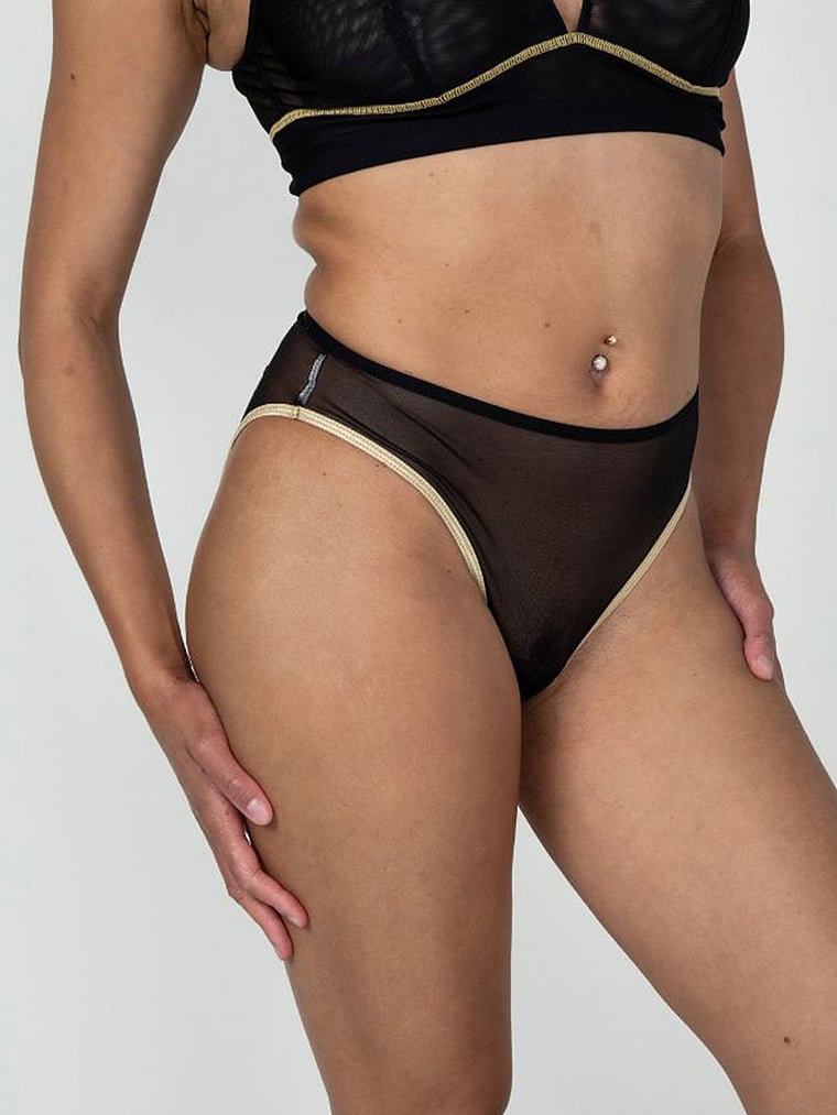 Victoria's Secret, AnaOno Embrace Mesh Keyhole Brief, Black/Gold, onModelFront, 1 of 3