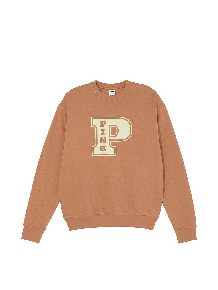 PINK Ivy Fleece Classic Crew Sweatshirt, Toffee, offModelFront, 3 of 3