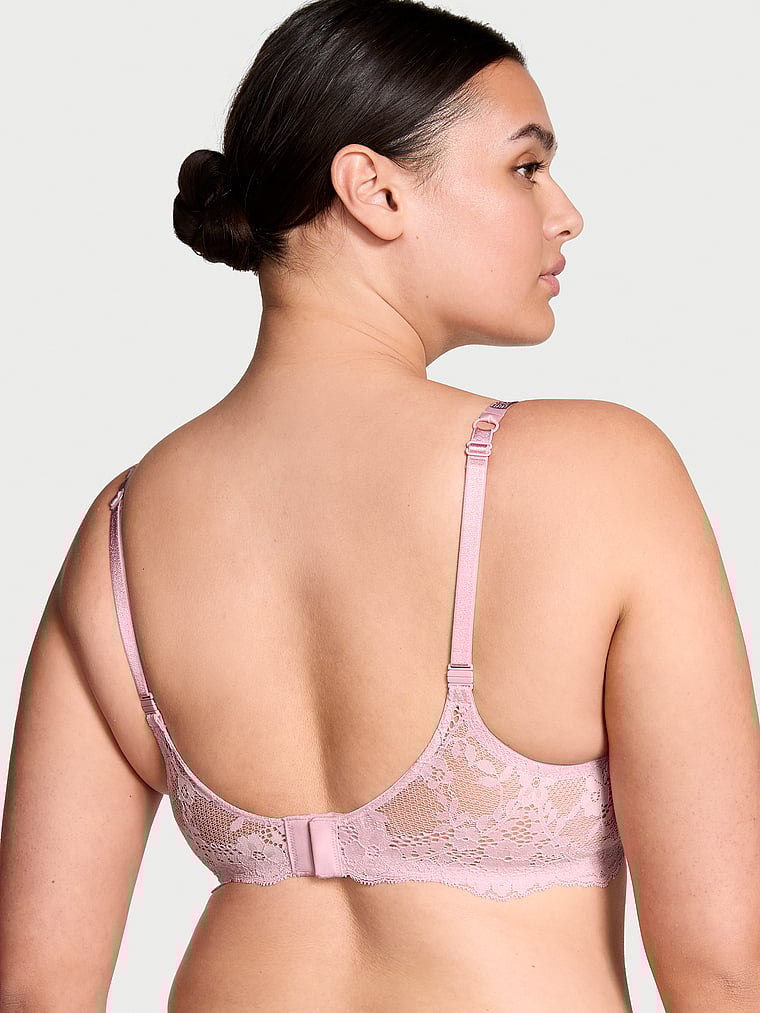 Victoria's Secret, Dream Angels Twinkle Strap Lace Classic-Coverage Demi Bra, Grey, offModelBack, 5 of 6
