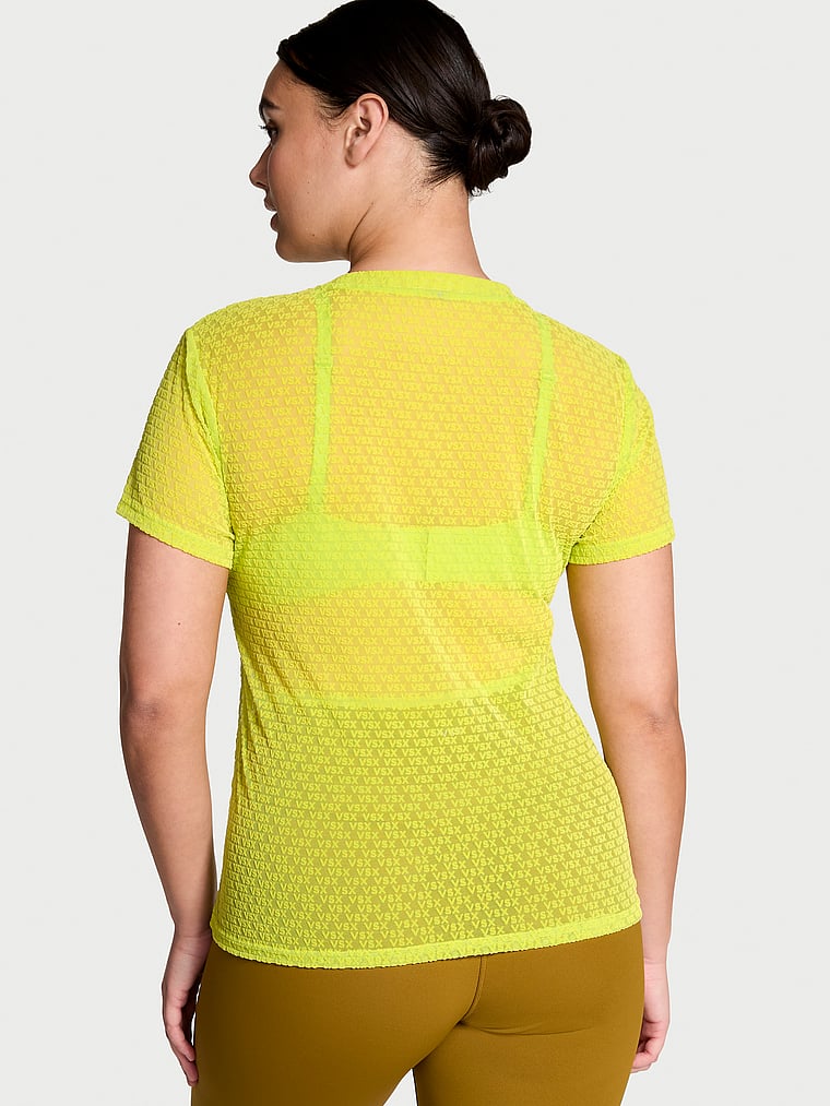 Victoria's Secret, VSX Logo Mesh Tee, Limelight, onModelBack, 2 of 4 Karmi is 5'10" or 178cm and wears Large