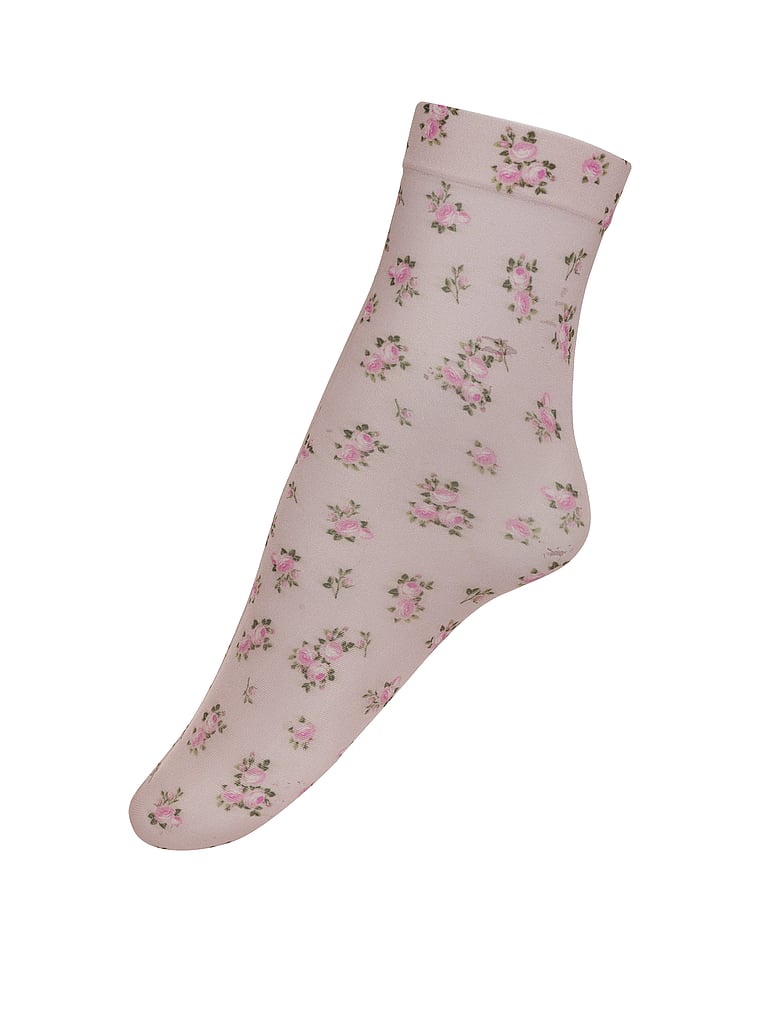 Victoria's Secret, For Love & Lemons Floral Socks, Pink, offModelFront, 4 of 4