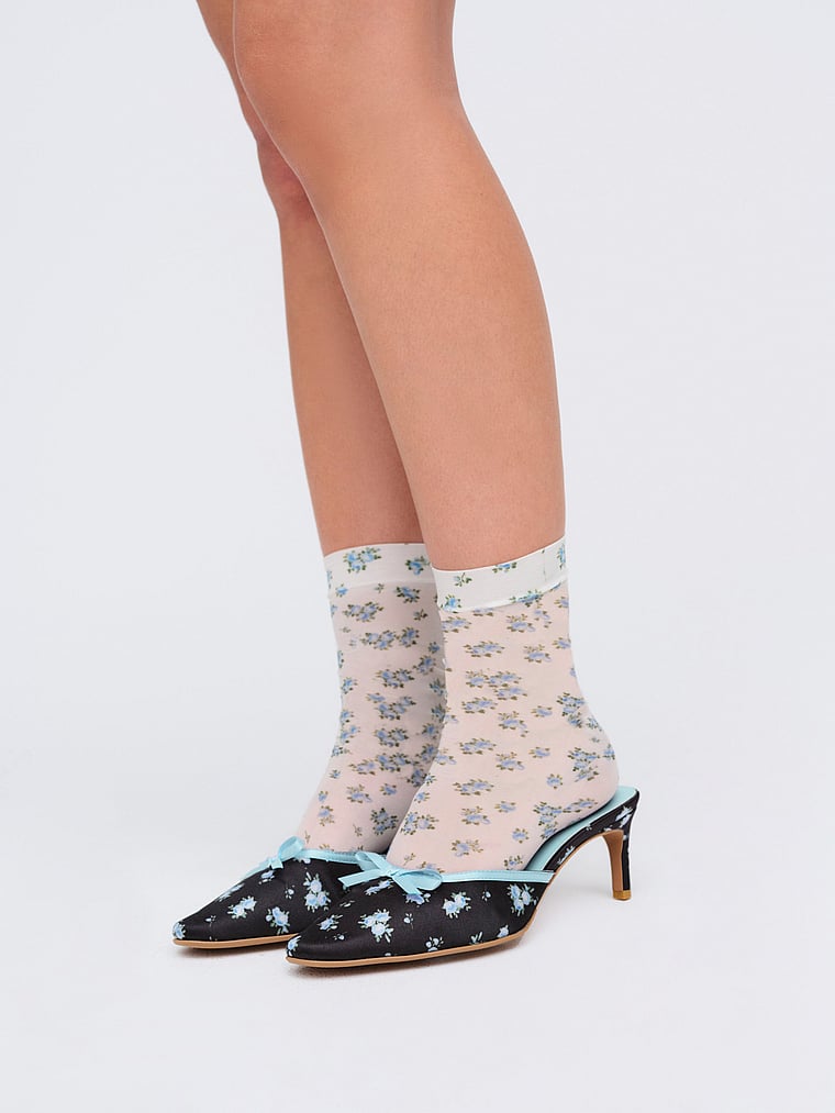 Victoria's Secret, For Love & Lemons Floral Socks, Blue, onModelFront, 1 of 4