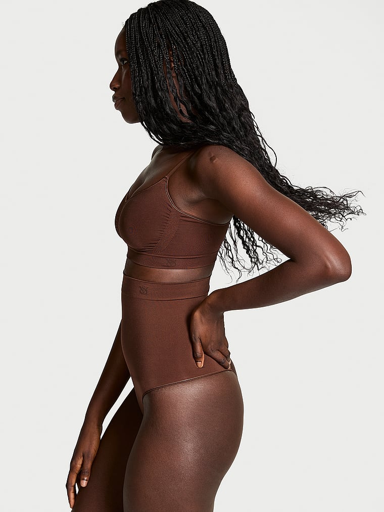 Victoria's Secret, Victoria's Secret Shapewear by Victoria SeamlessShaping™ High-Waist Thong Panty, Ganache, onModelSide, 3 of 4