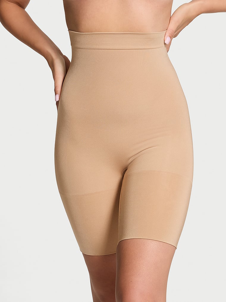 Victoria's Secret, Victoria's Secret Shapewear by Victoria SeamlessShaping™ Mid-Thigh Shorts, Praline, onModelFront, 1 of 4