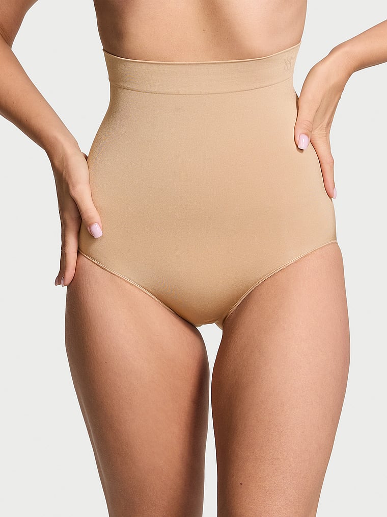 Victoria's Secret, Victoria's Secret Shapewear by Victoria SeamlessShaping™ High-Waist Brief Panty, Praline, onModelFront, 1 of 5