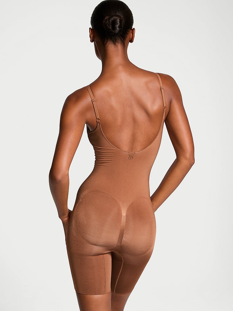 Victoria's Secret, Victoria's Secret Shapewear by Victoria SeamlessShaping™ Mid-Thigh Bodysuit, Caramel, onModelBack, 1 of 5