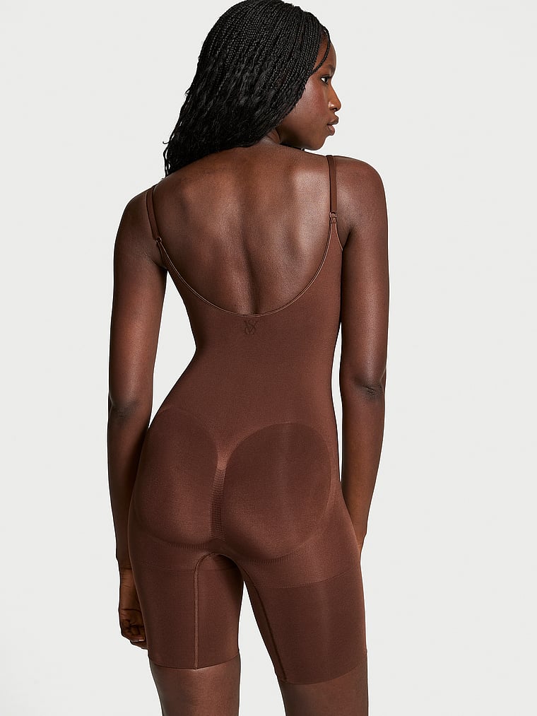 Victoria's Secret, Victoria's Secret Shapewear by Victoria SeamlessShaping™ Mid-Thigh Bodysuit, Ganache, onModelBack, 2 of 4