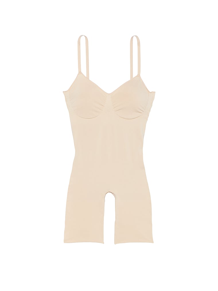Victoria's Secret, Victoria's Secret Shapewear by Victoria SeamlessShaping™ Mid-Thigh Bodysuit, Marzipan, offModelFront, 4 of 4