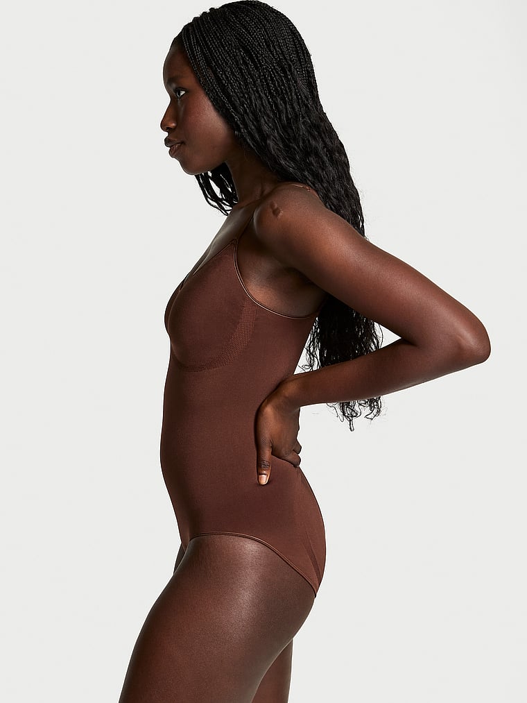 Victoria's Secret, Victoria's Secret Shapewear by Victoria SeamlessShaping™ Bodysuit, Ganache, onModelSide, 3 of 4