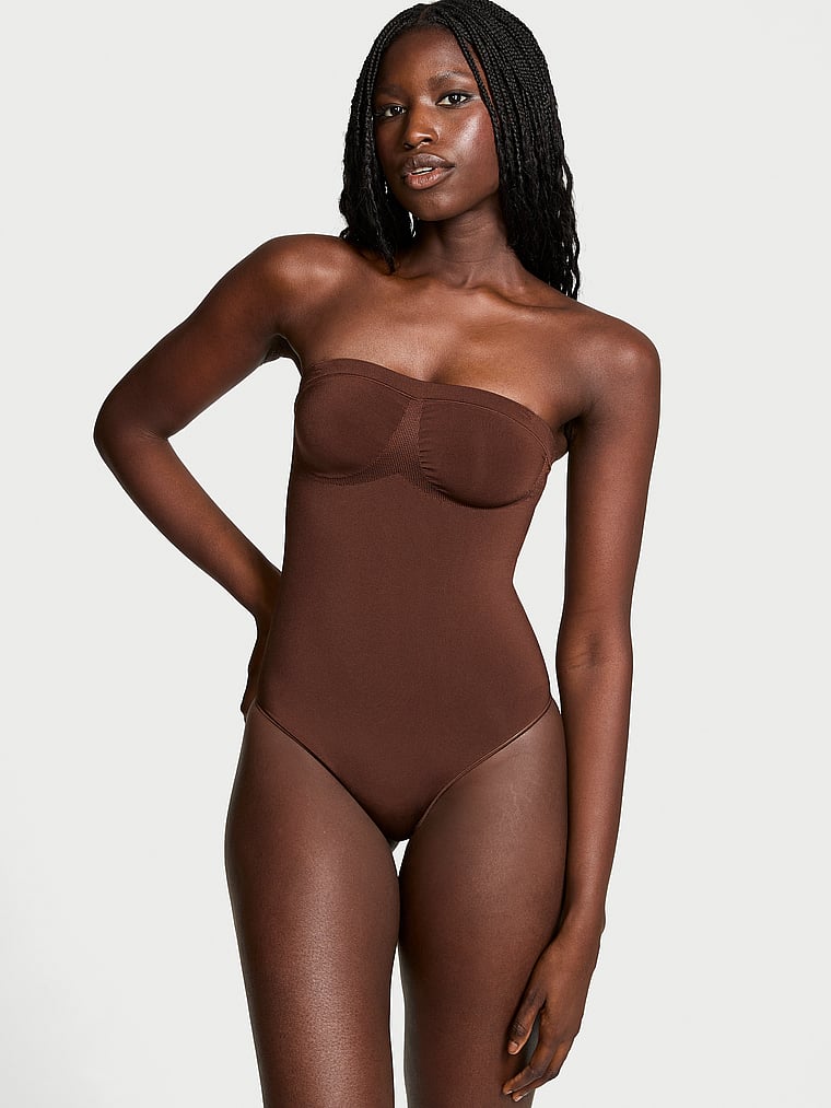 Victoria's Secret, Victoria's Secret Shapewear by Victoria SeamlessShaping™ Strapless Bodysuit, Ganache, onModelFront, 1 of 4