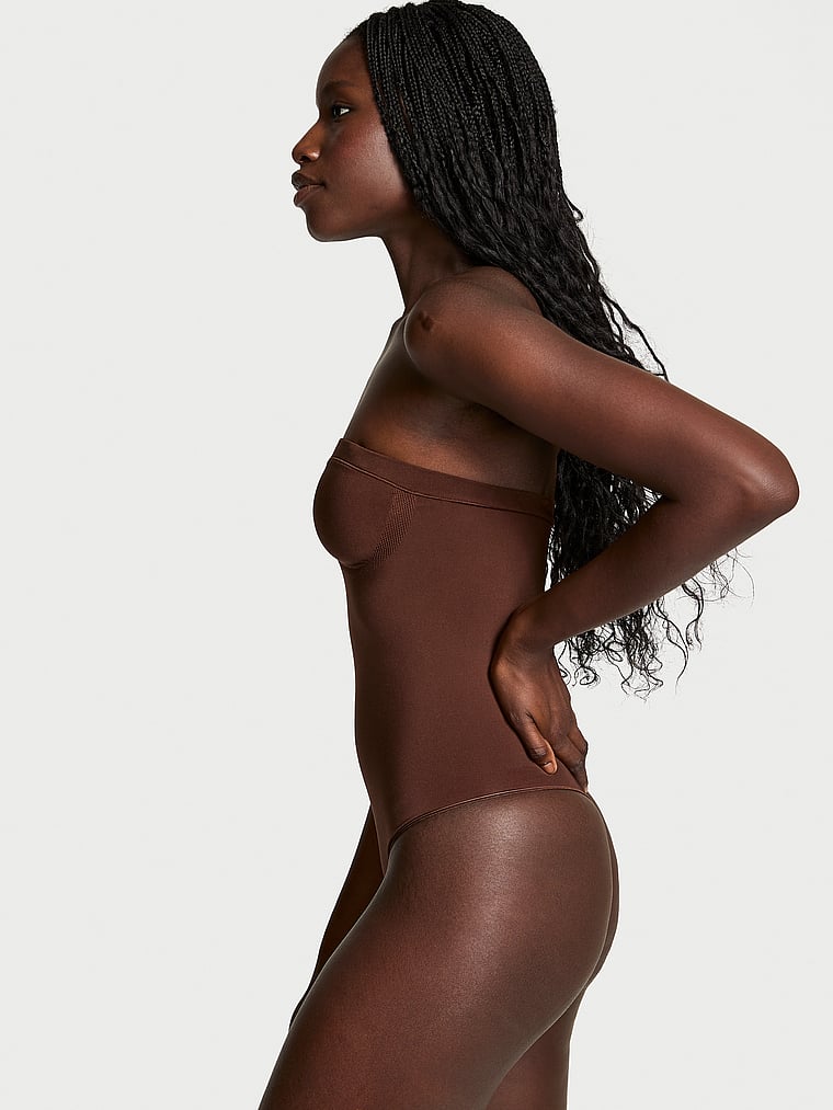 Victoria's Secret, Victoria's Secret Shapewear by Victoria SeamlessShaping™ Strapless Bodysuit, Ganache, onModelSide, 3 of 4
