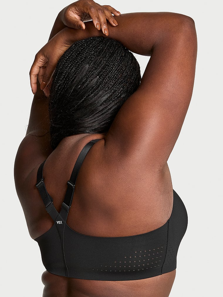 Victoria's Secret, VSX VSX Featherweight Max™ Front-Close Sports Bra, Black, onModelBack, 2 of 3 Grace is 5'11" or 180cm and wears 38DD (E) or Large