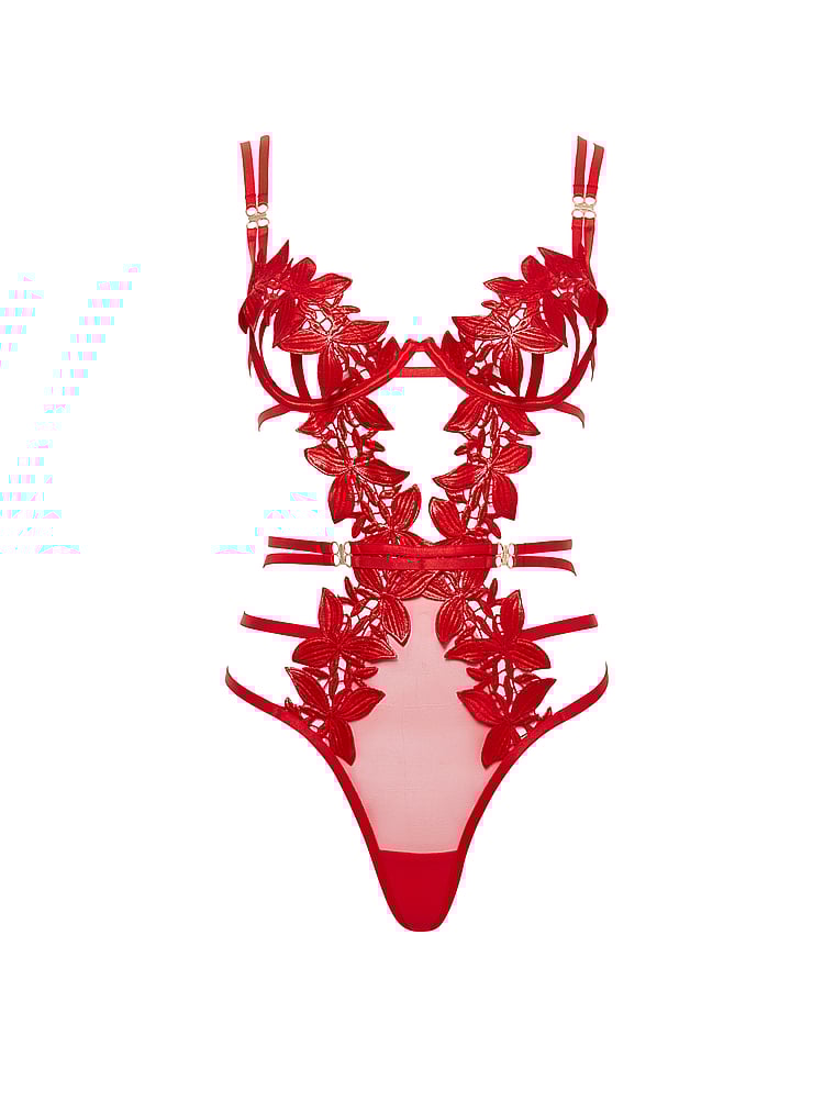 Victoria's Secret, BLUEBELLA Ophelia Wired Bodysuit, Red, offModelFront, 3 of 4