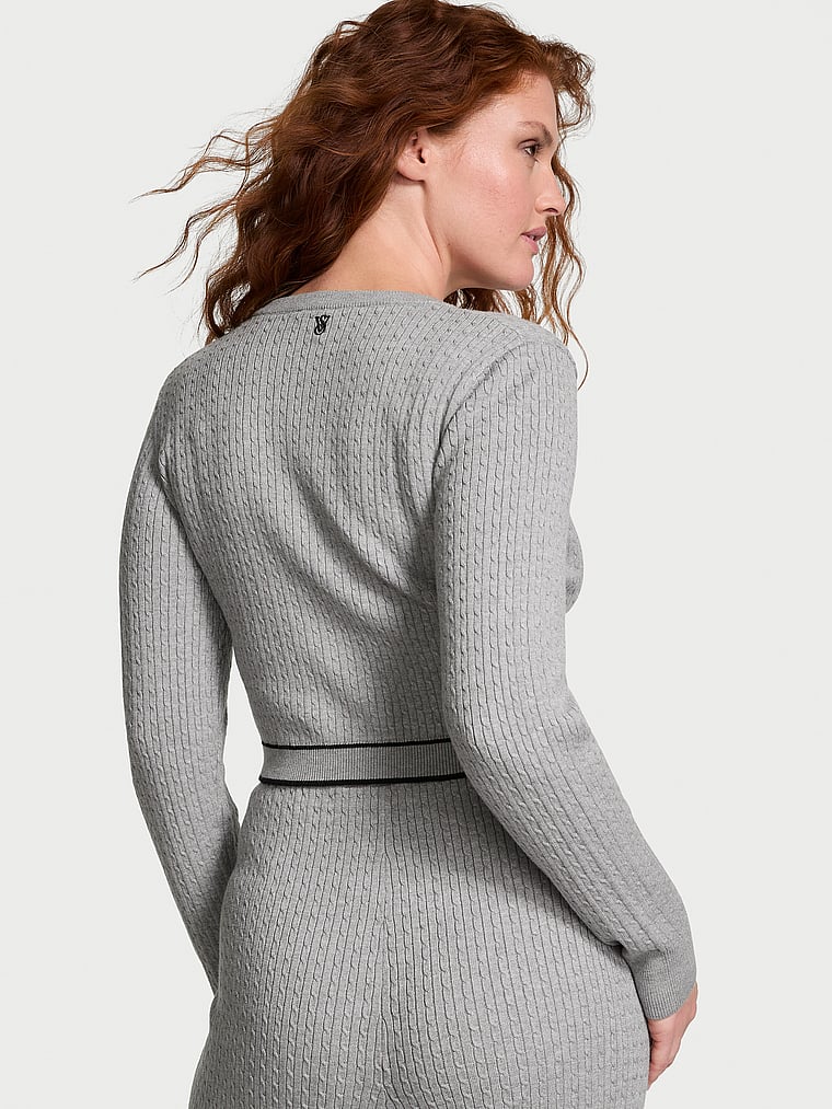 Victoria's Secret, Victoria's Secret Luxe Cable-Knit Cardigan, Heather Grey, onModelBack, 2 of 4 Katy is 5'11" and wears Large