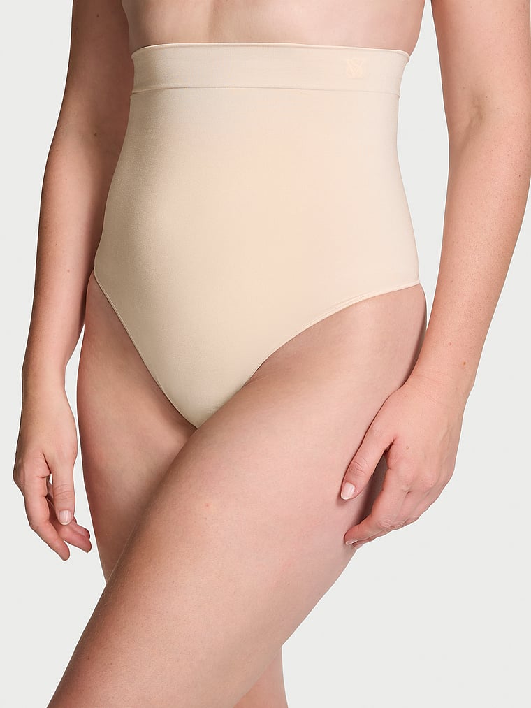 Victoria's Secret, Victoria's Secret Shapewear by Victoria SeamlessShaping™ High-Waist Thong Panty, Marzipan, onModelFront, 1 of 4