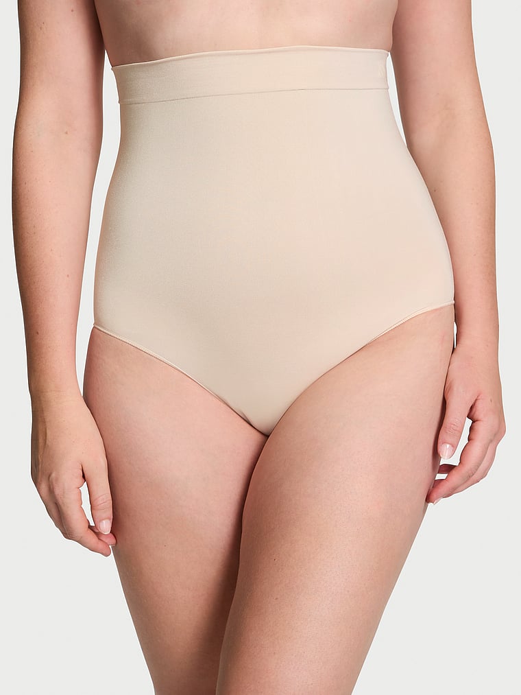 Victoria's Secret, Victoria's Secret Shapewear by Victoria SeamlessShaping™ High-Waist Brief Panty, Marzipan, onModelFront, 1 of 4