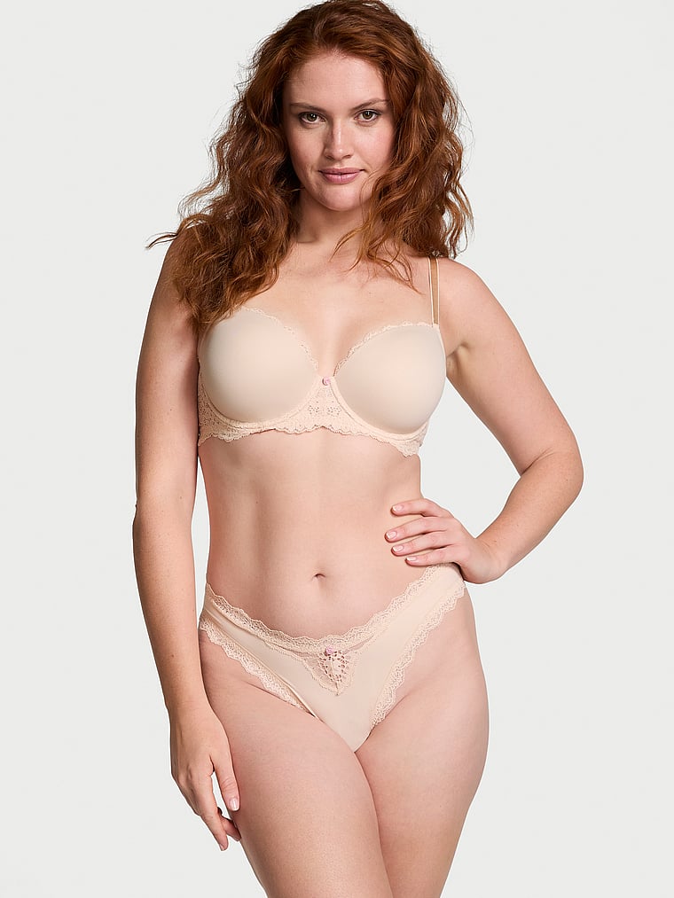 Victoria's Secret, Dream Angels Lace-Trim Brazilian Panty, Marzipan, onModelSide, 4 of 4 Katy is 5'11" and wears Large