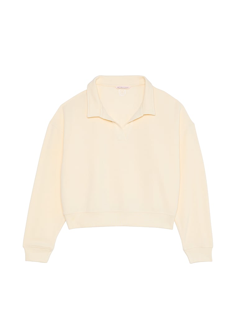 Victoria's Secret, Victoria's Secret Brushed Modal Fleece Collared Pullover, CANDLELIGHT, offModelFront, 4 of 4