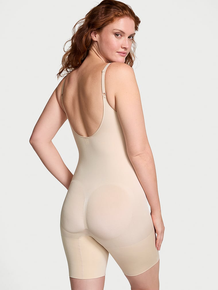 Victoria's Secret, Victoria's Secret Shapewear by Victoria SeamlessShaping™ Mid-Thigh Bodysuit, Marzipan, onModelBack, 2 of 4