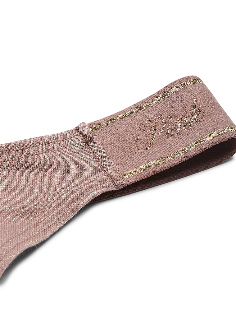 PINK Logo Cotton Shimmer High-Leg Thong Panty, Iced Coffee Sparkle Knit, detail, 4 of 4