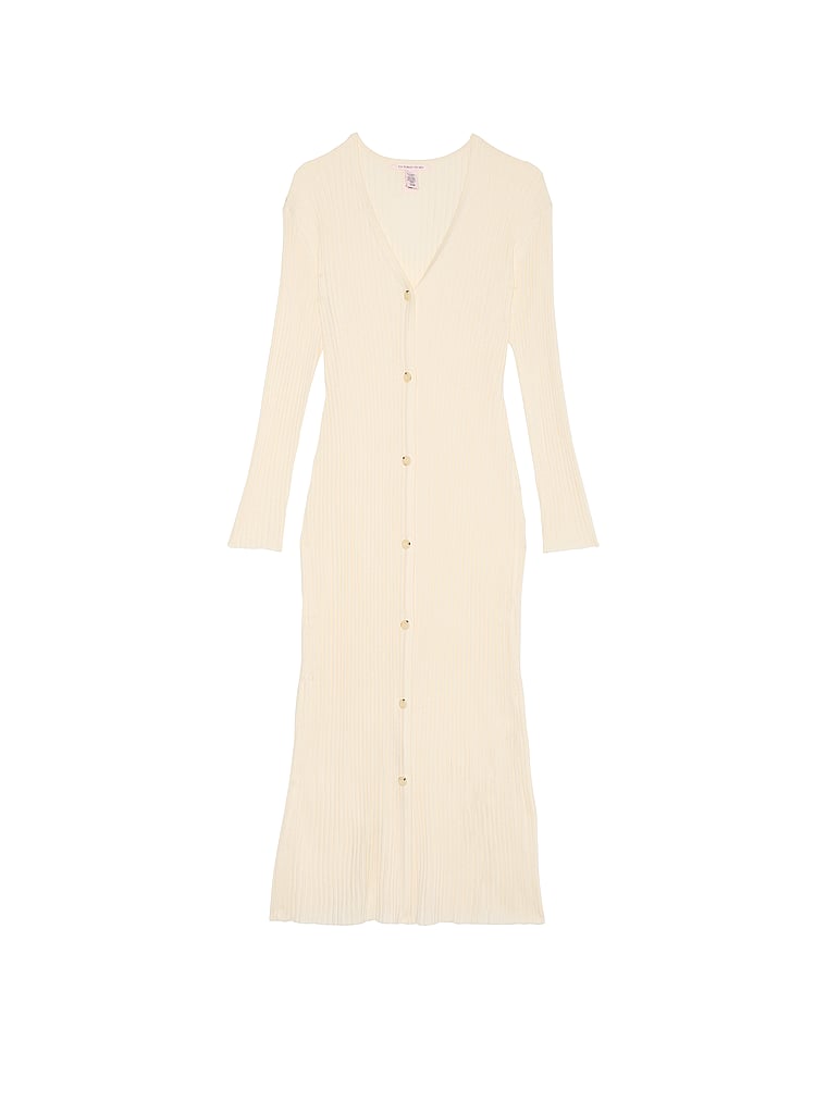 Victoria's Secret, Victoria's Secret Luxe Crème Knit Cardigan Dress, CANDLELIGHT, offModelFront, 3 of 4