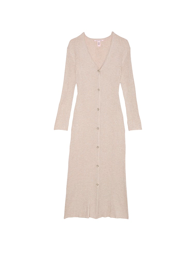 Victoria's Secret, Victoria's Secret Luxe Crème Knit Cardigan Dress, DRIFTWOOD, offModelFront, 2 of 4