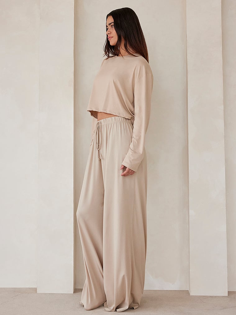 Victoria's Secret, Bumpsuit Cloud Slim Pant, Oat, detail, 3 of 3