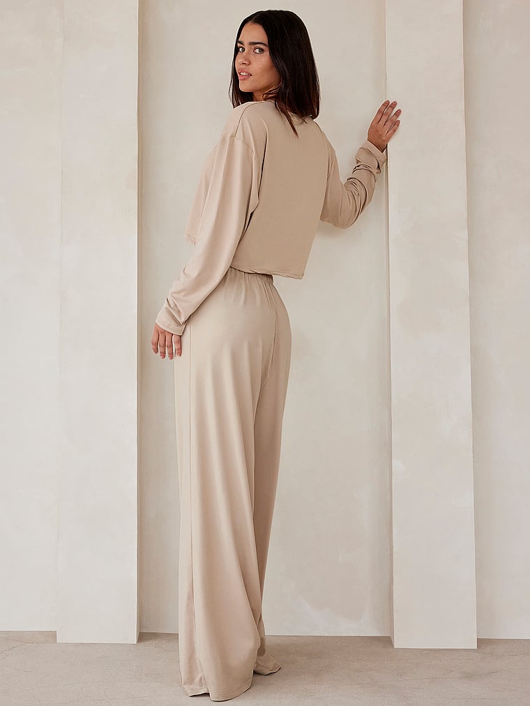 Victoria's Secret, Bumpsuit Cloud Slim Pant, Oat, onModelBack, 2 of 3