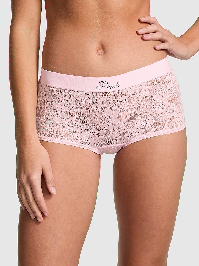 PINK Lacie Logo Boyshort Panty, Pink Tulip, onModelBack, 2 of 4
