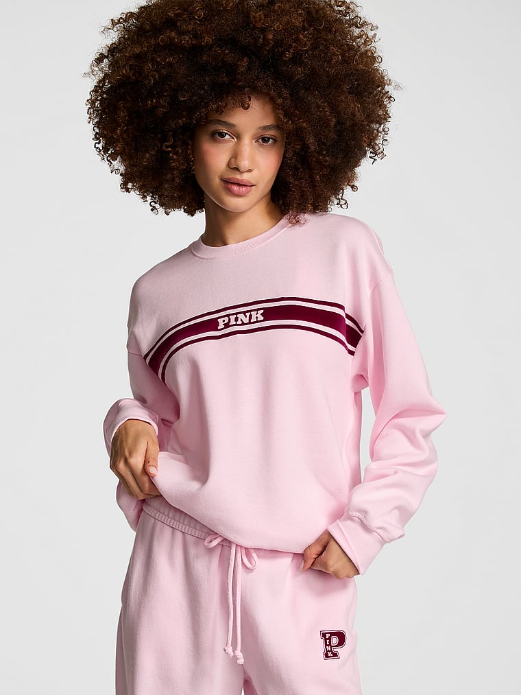 PINK Ivy Fleece Classic Crew Sweatshirt, Pink Tulip, onModelFront, 1 of 4 Yoly  is 5'8" and wears Small