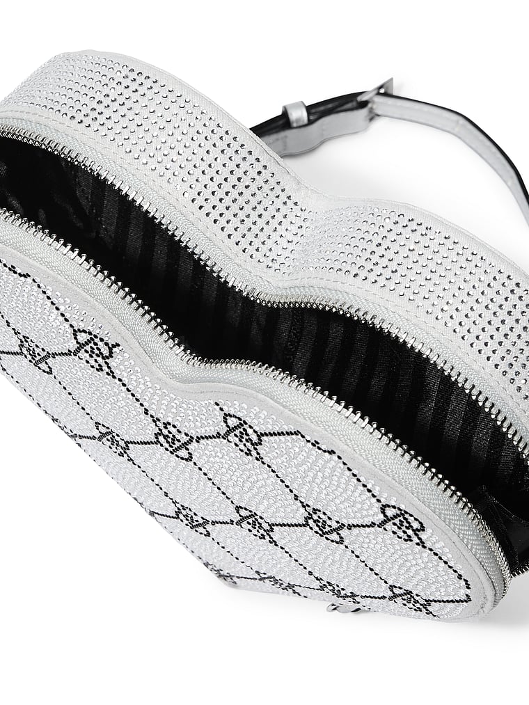 Victoria's Secret, Victoria's Secret Heart Crossbody Bag, Silver Rhinestone, offModelBack, 4 of 4