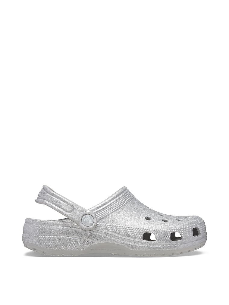 Crocs Classic Glitter Clogs, Silver, onModelBack, 2 of 3